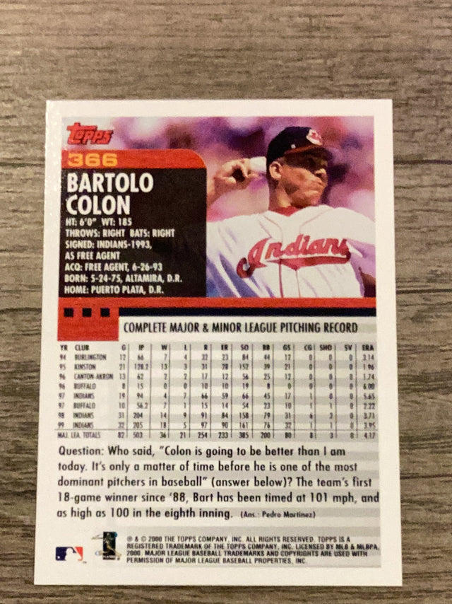 Bartolo Colon Cleveland Indians MLB 2000 Topps 366 Topps