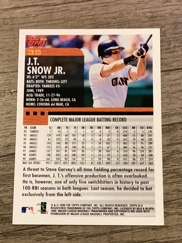 J.T. Snow San Francisco Giants MLB 2000 Topps 35 Topps