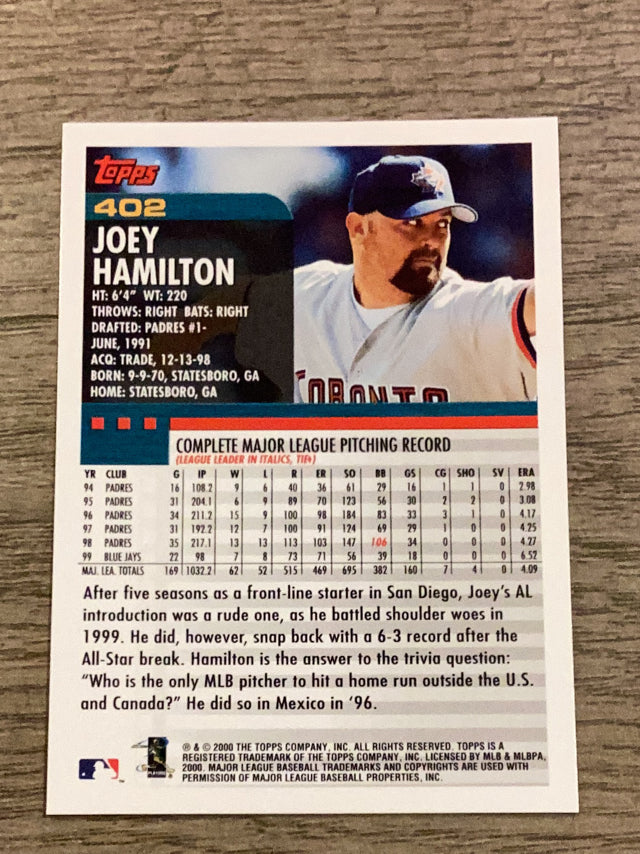 Joey Hamilton Toronto Blue Jays MLB 2000 Topps 402 Topps