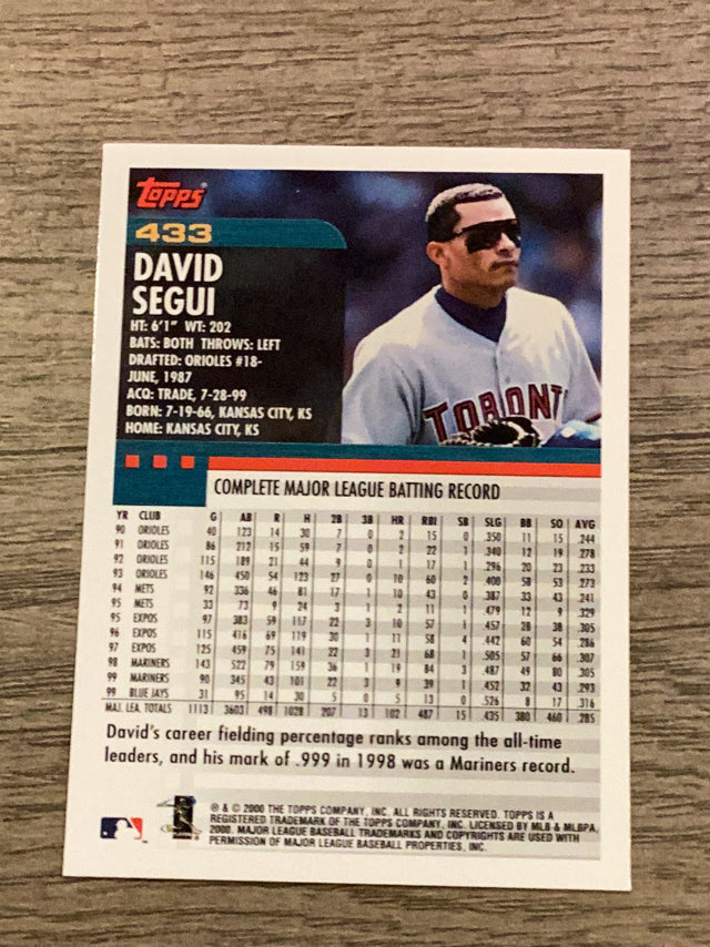 David Segui Toronto Blue Jays MLB 2000 Topps 433 Topps