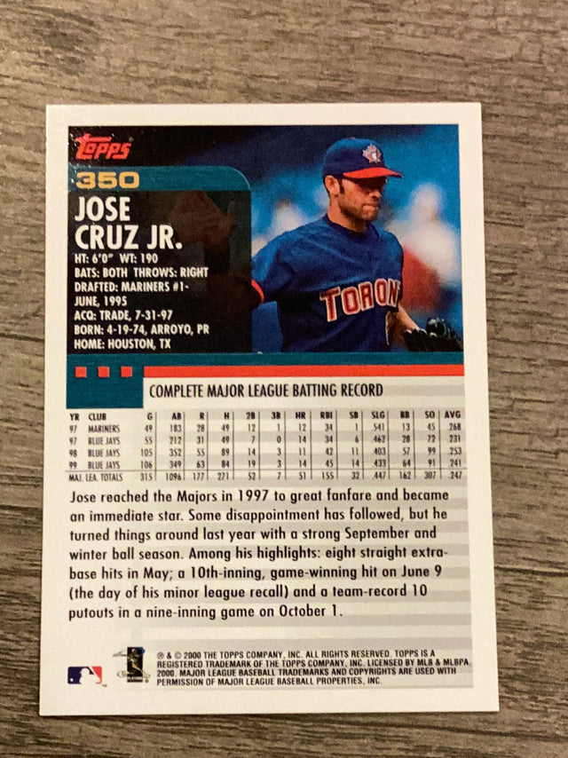 Jose Cruz Jr. Toronto Blue Jays MLB 2000 Topps 350 Topps