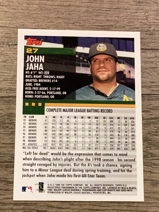 John Jaha Oakland Athletics MLB 2000 Topps 27 Topps