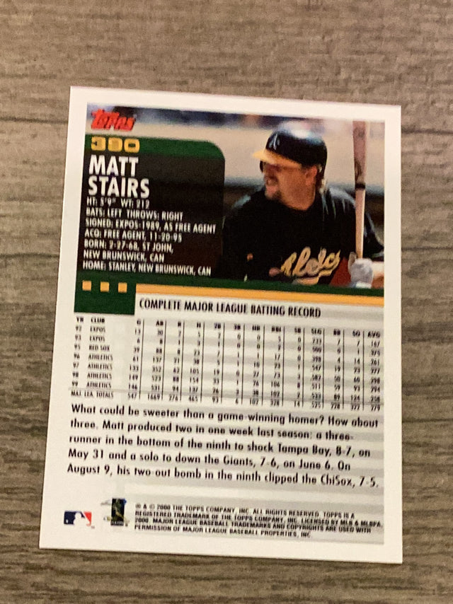 Matt Stairs Oakland Athletics MLB 2000 Topps 390 Topps