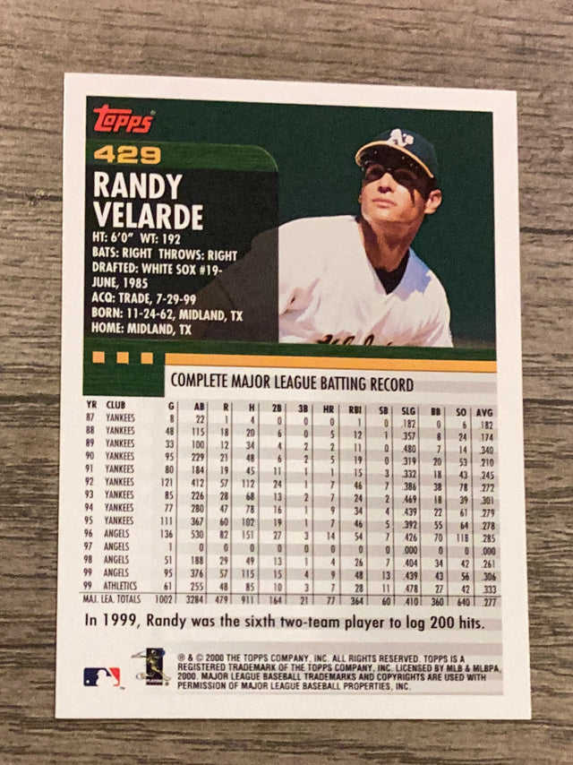 Randy Velarde Oakland Athletics MLB 2000 Topps 429 Topps