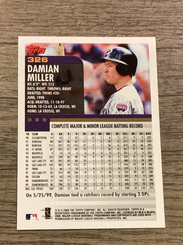 Damian Miller Arizona Diamondbacks MLB 2000 Topps 326 RC Topps