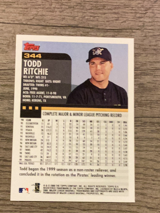 Todd Ritchie Pittsburgh Pirates MLB 2000 Topps 344 Topps