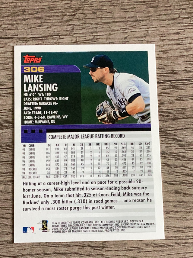 Mike Lansing Colorado Rockies MLB 2000 Topps 306 Topps