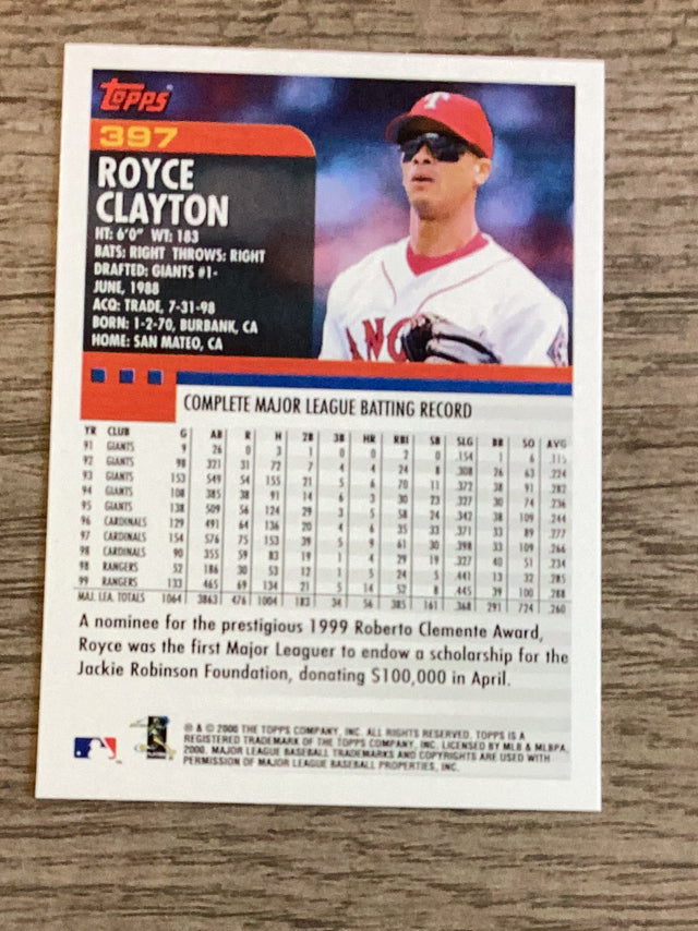 Royce Clayton Texas Rangers MLB 2000 Topps 397 Topps