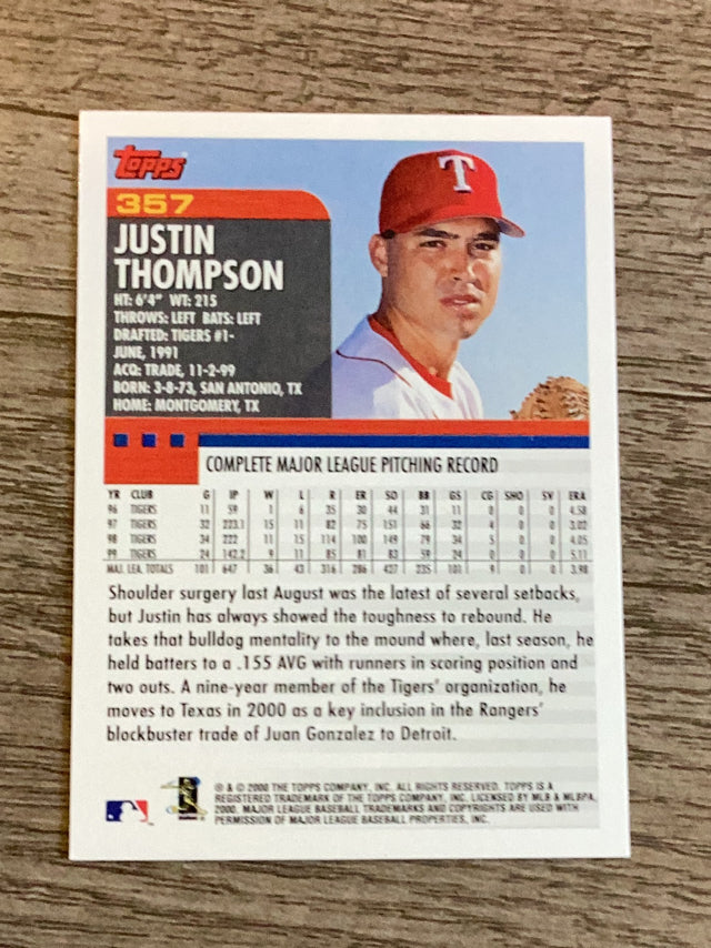 Justin Thompson Texas Rangers MLB 2000 Topps 357 Topps