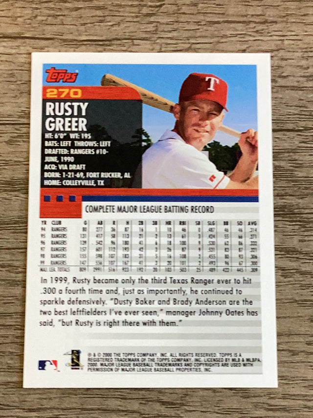 Rusty Greer Texas Rangers MLB 2000 Topps 270 Topps