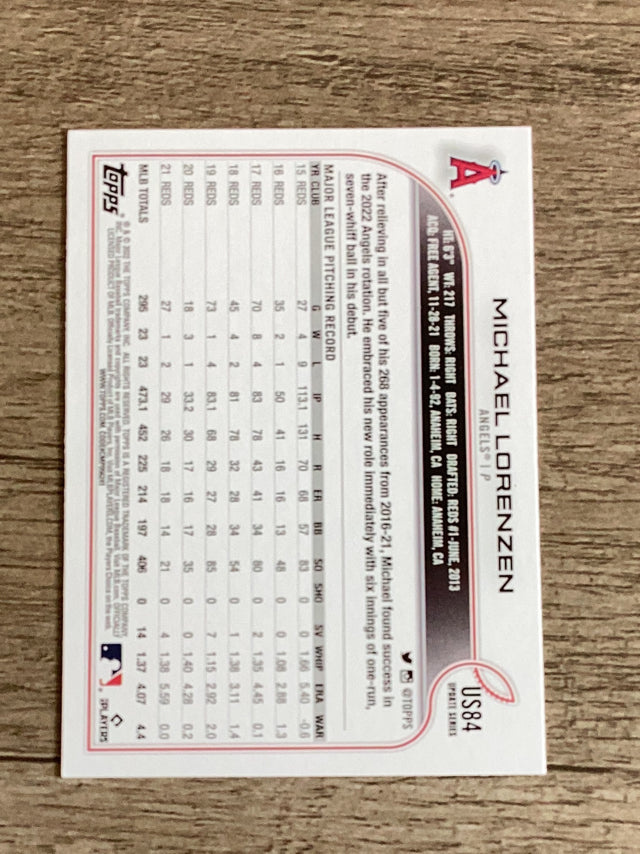 Michael Lorenzen Los Angeles Angels MLB 2022 Topps Update US84 Topps