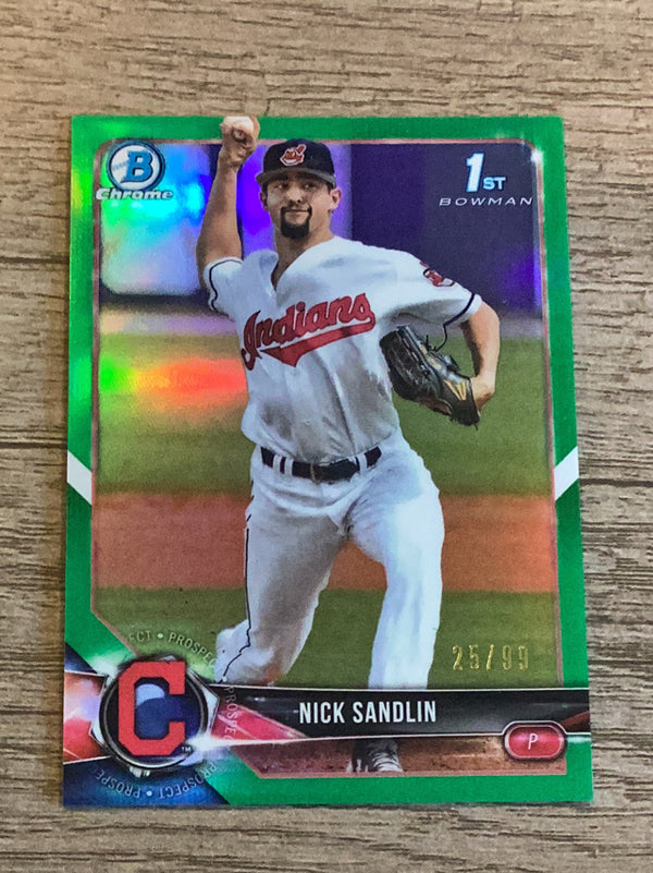 Nick Sandlin Cleveland Indians MLB 2018 Bowman Draft - Chrome Green Refractor BDC-34 SN99