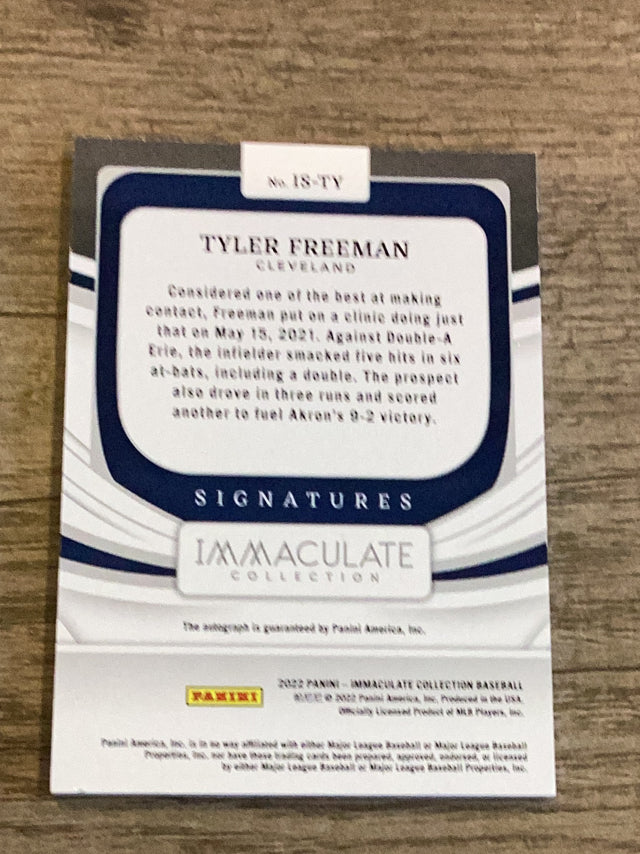 Tyler Freeman Cleveland Indians MLB 2022 Panini Immaculate: Immaculate Signatures Red IS-TY AU, SN15 Panini