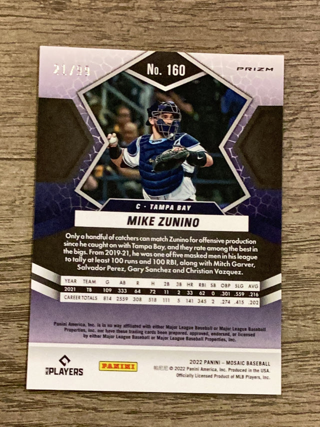 Mike Zunino Tampa Bay Rays MLB 2022 Panini Mosaic - Blue Mosaic 160 SN99 Panini