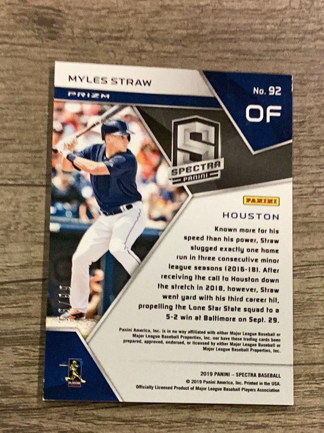 Myles Straw Houston Astros MLB 2019 Panini Chronicles - Spectra Neon Blue 92 SN99 Panini