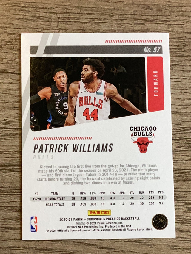 Patrick Williams RC
Prestige Chicago Bulls NBA 2020-21 Panini Chronicles 57 RC, Prestige Panini