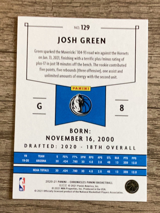 Josh Green Dallas Mavericks NBA 2020-21 Panini Chronicles 129 RC Panini