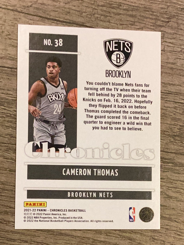 Cameron Thomas Brooklyn Nets NBA 2021-22 Panini Chronicles 38 RC Panini