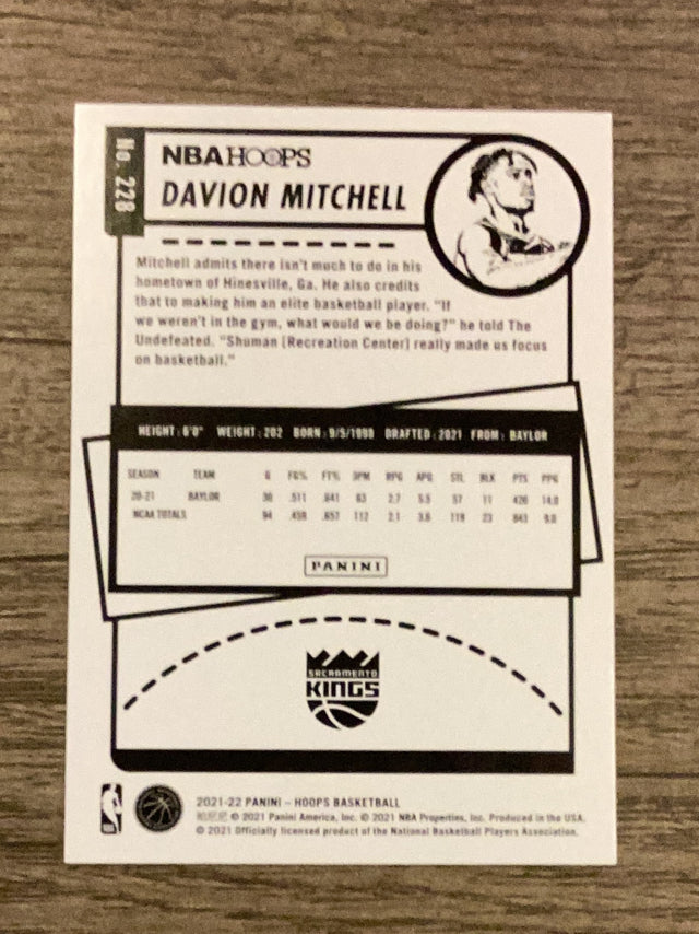 Davion Mitchell Sacramento Kings NBA 2021-22 Hoops 228 RC Panini
