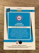 Jaden Springer Philadelphia 76ers NBA 2021-22 Donruss Optic: Rated Rookies Signatures Purple 197 AU Donruss