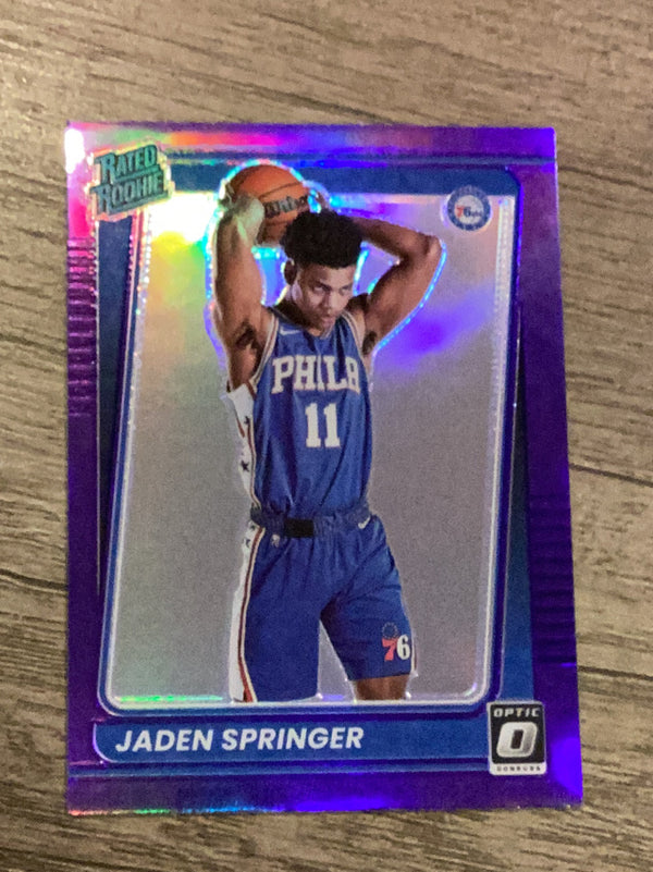Jaden Springer Philadelphia 76ers NBA 2021-22 Donruss Optic: Rated Rookies Signatures Purple 197 AU