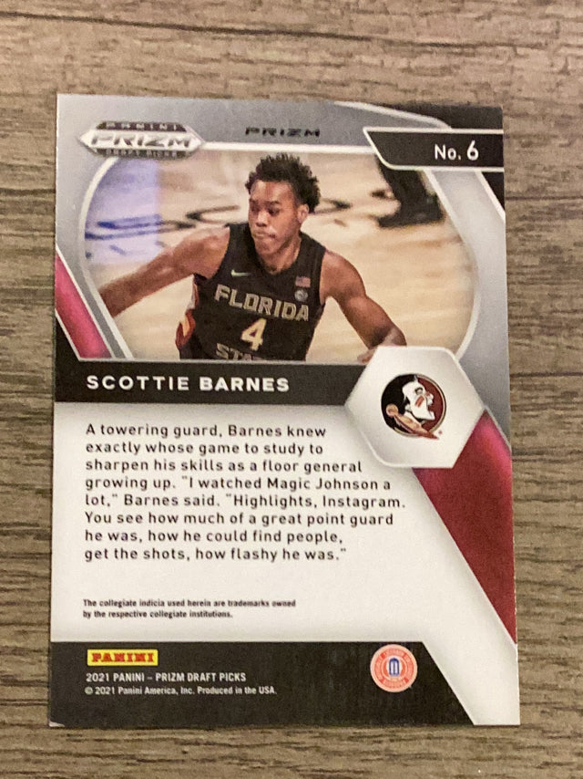 Scottie Barnes Florida State Seminoles NBA 2021 Panini Prizm Collegiate Draft Picks - Choice Green 6 SN8 Panini