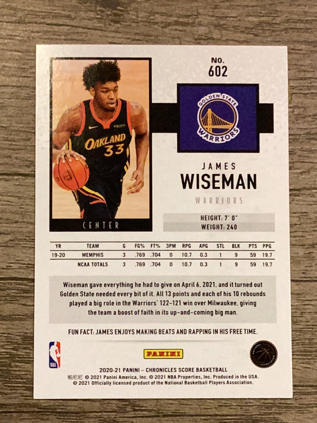 James Wiseman Golden State Warriors NBA 2020-21 Panini Chronicles 602 RC Panini