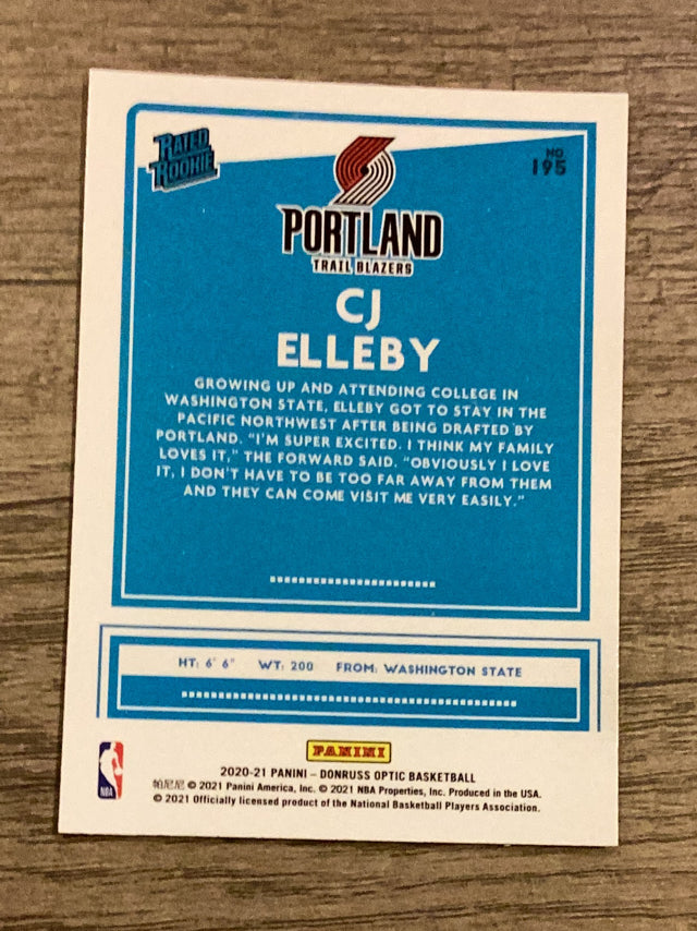 CJ Elleby Portland Trail Blazers NBA 2020-21 Donruss Optic 195 RR, RC Donruss