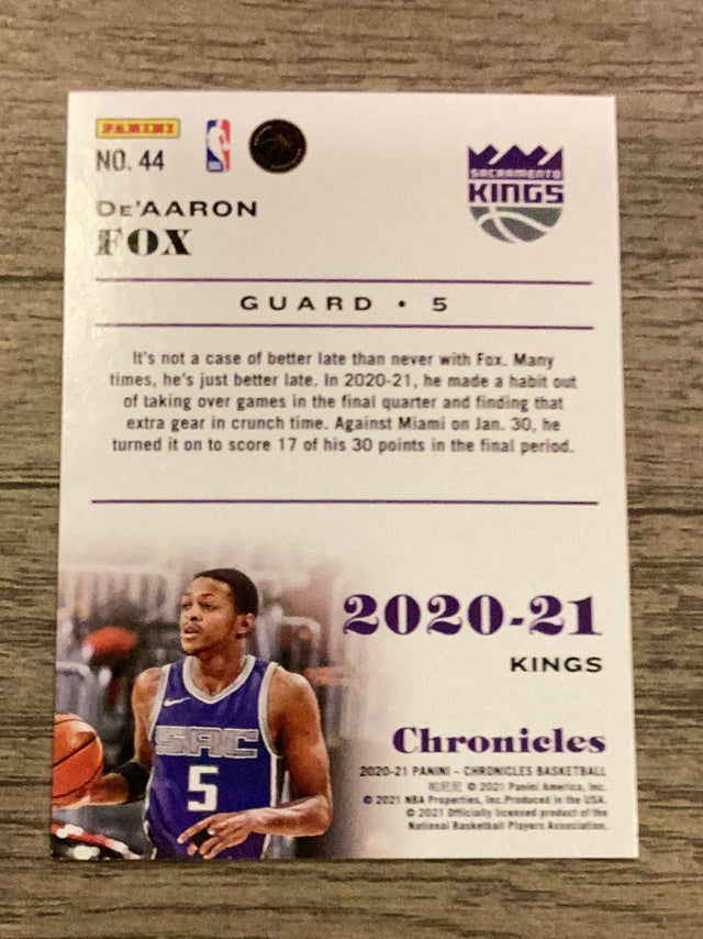 De'Aaron Fox Sacramento Kings NBA 2020-21 Panini Chronicles 44 Panini