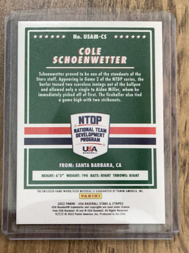 Cole Schoenwetter Usa MLB 2022 Panini USA Baseball Stars & Stripes: USA Baseball Materials USAM-CS MEM Panini