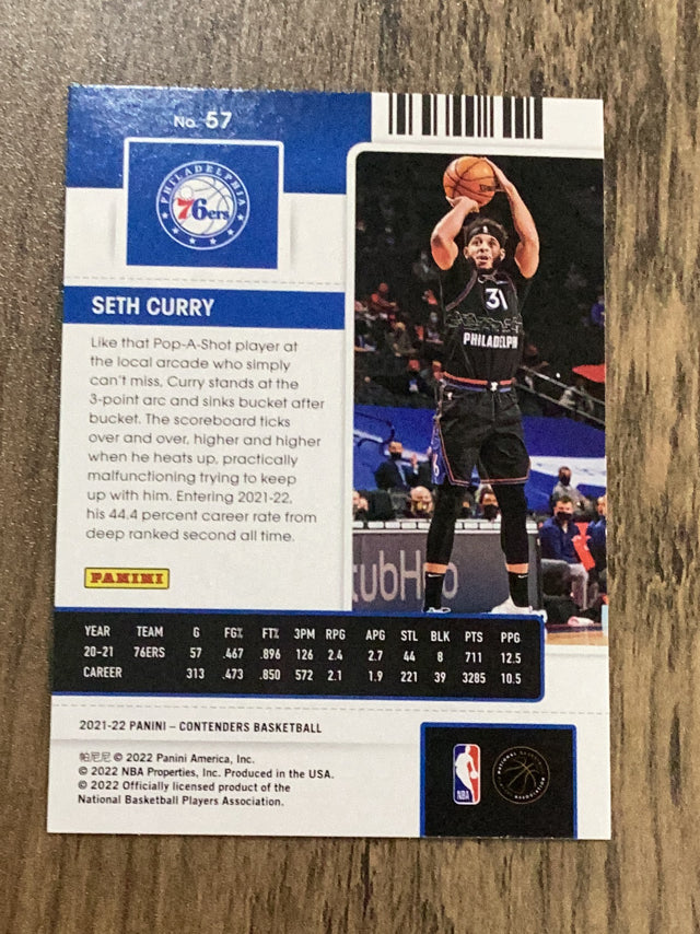 Seth Curry Philadelphia 76ers NBA 2021-22 Panini Contenders: Game Ticket Bronze 57 Panini