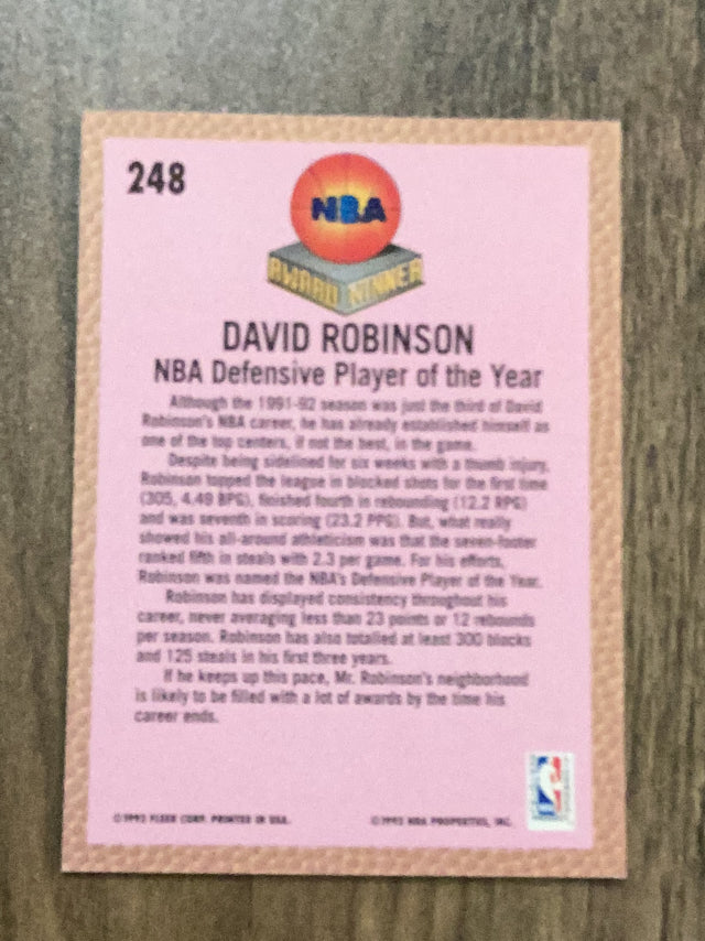 David Robinson San Antonio Spurs NBA 1992-93 Fleer 248 AW, POY Fleer