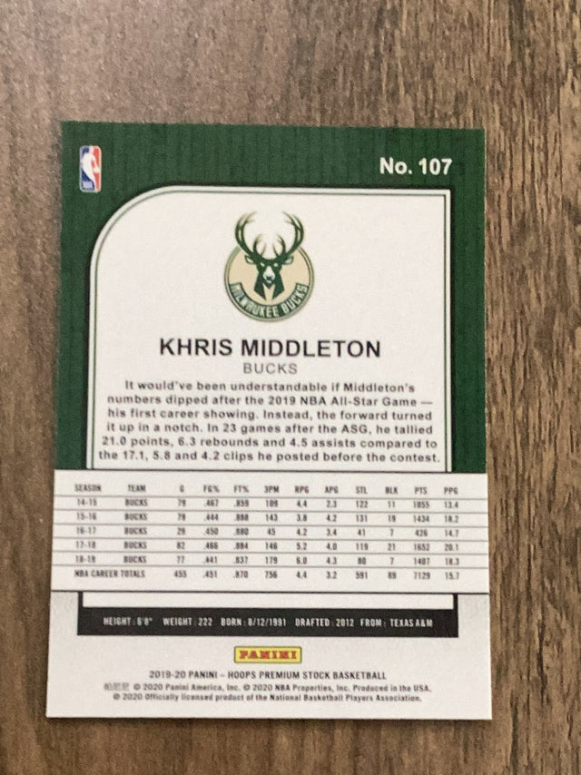 Khris Middleton Milwaukee Bucks NBA 2019-20 Hoops Premium Stock 107 Panini