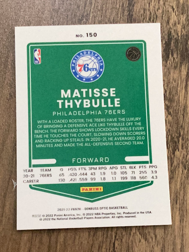 Matisse Thybulle Philadelphia 76ers NBA 2021-22 Donruss Optic: Holo 150 Donruss