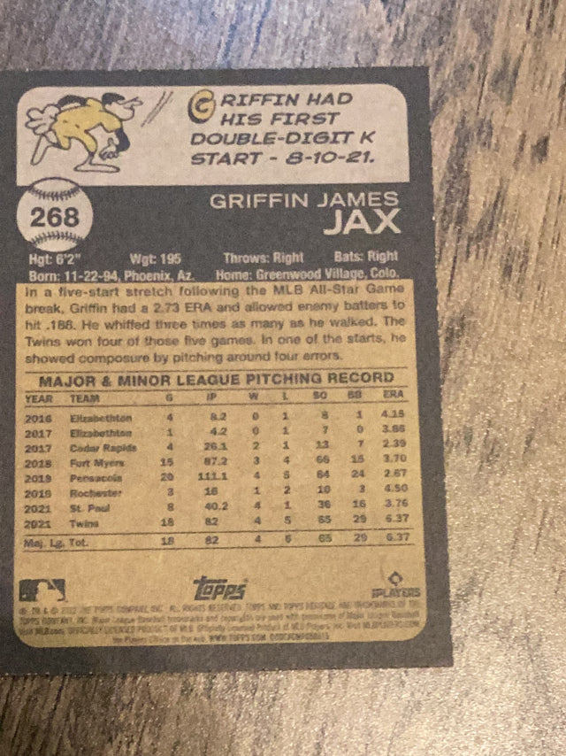 Griffin Jax Minnesota Twins MLB 2022 Topps Heritage 268 RC Topps
