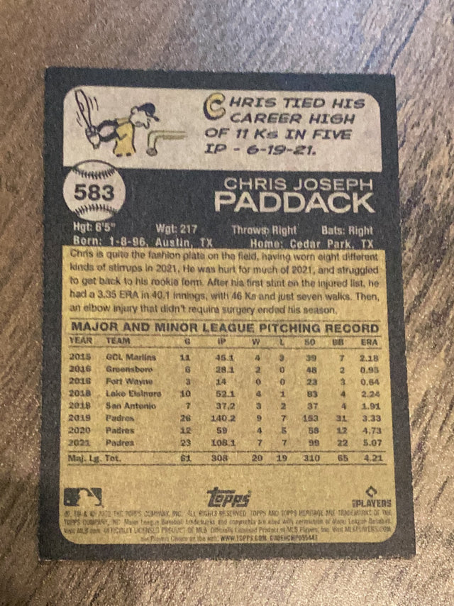 Chris Paddack Minnesota Twins MLB 2022 Topps Heritage 583 Topps