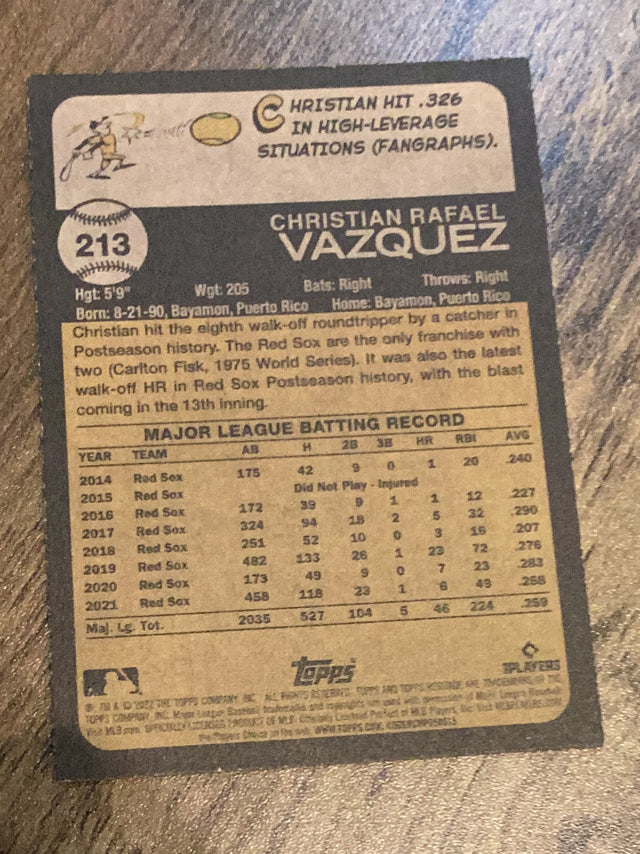 Christian Vazquez Boston Red Sox MLB 2022 Topps Heritage 213 Topps