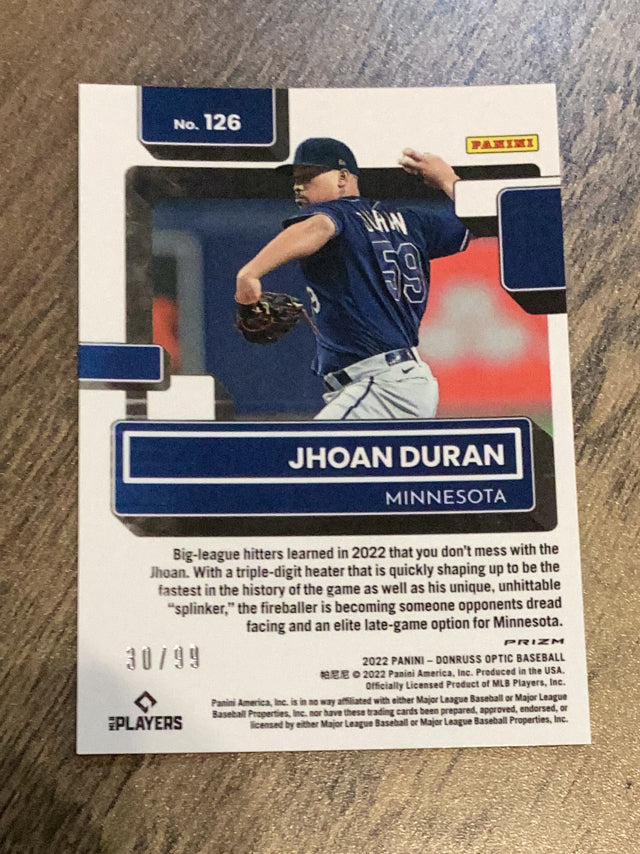 Jhoan Duran Minnesota Twins MLB 2022 Donruss Optic: Red Dragon Prizm 126 SN99 Donruss