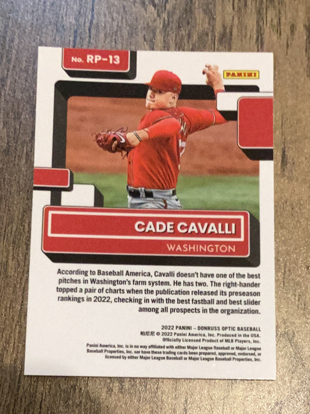 Cade Cavalli Washington Nationals MLB 2022 Donruss Optic: Rated Prospects RP-13 Donruss