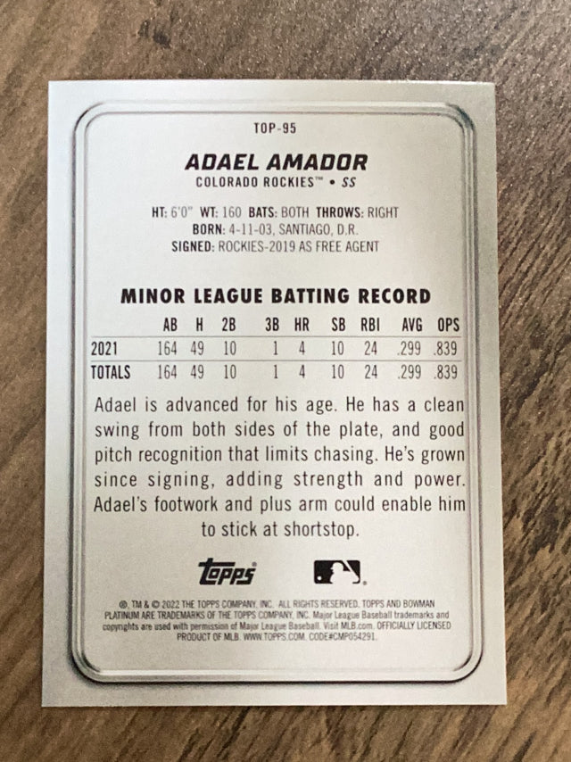 Adael Amador Colorado Rockies MLB 2022 Bowman Platinum: Top Prospects TOP-95 Bowman