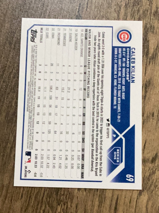 Caleb Kilian Chicago Cubs MLB 2023 Topps 69 RC Topps
