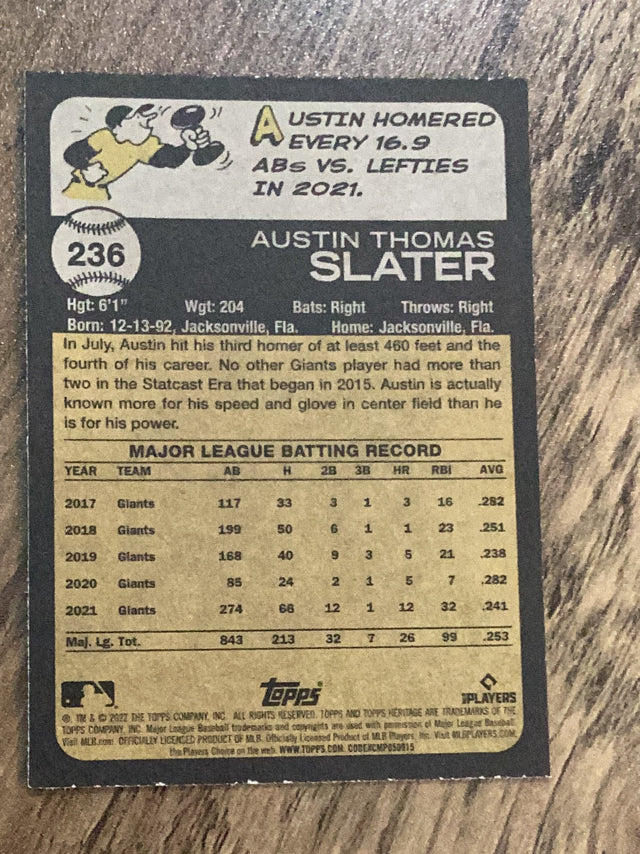 Austin Slater San Francisco Giants MLB 2022 Topps Heritage 236 Topps