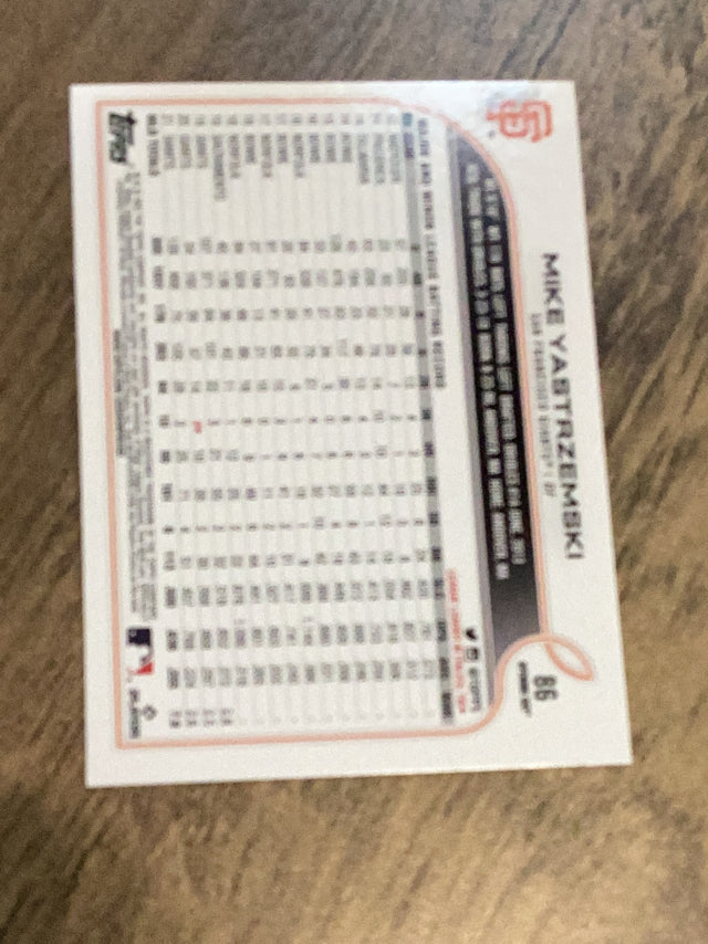 Mike Yastrzemski San Francisco Giants MLB 2022 Topps 103 UER\nBASE: Batting; UER: Last name misspelled \Yastrzemksi\ on front and back Topps