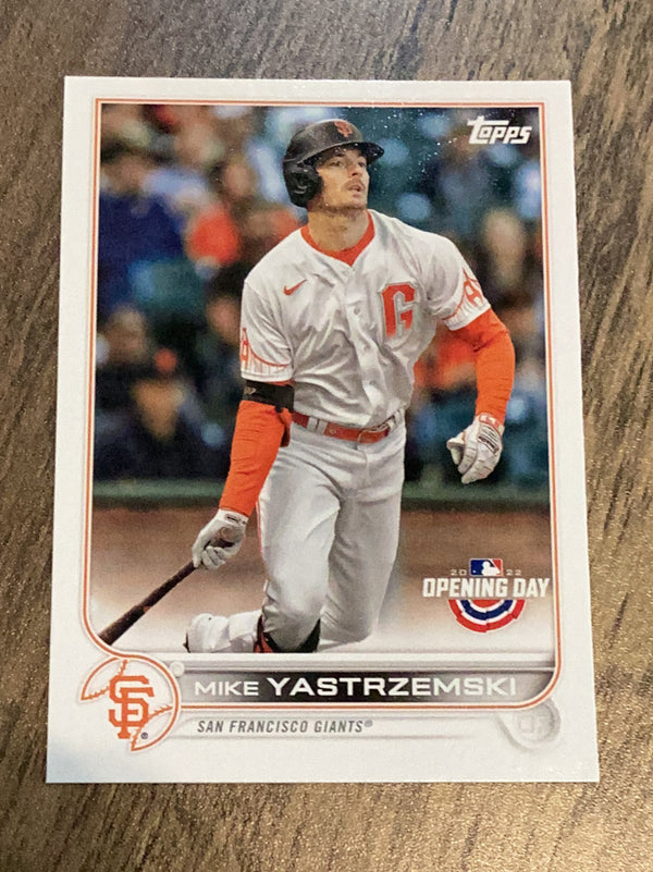 Mike Yastrzemski San Francisco Giants MLB 2022 Topps 103 UER\nBASE: Batting; UER: Last name misspelled \Yastrzemksi\ on front and back