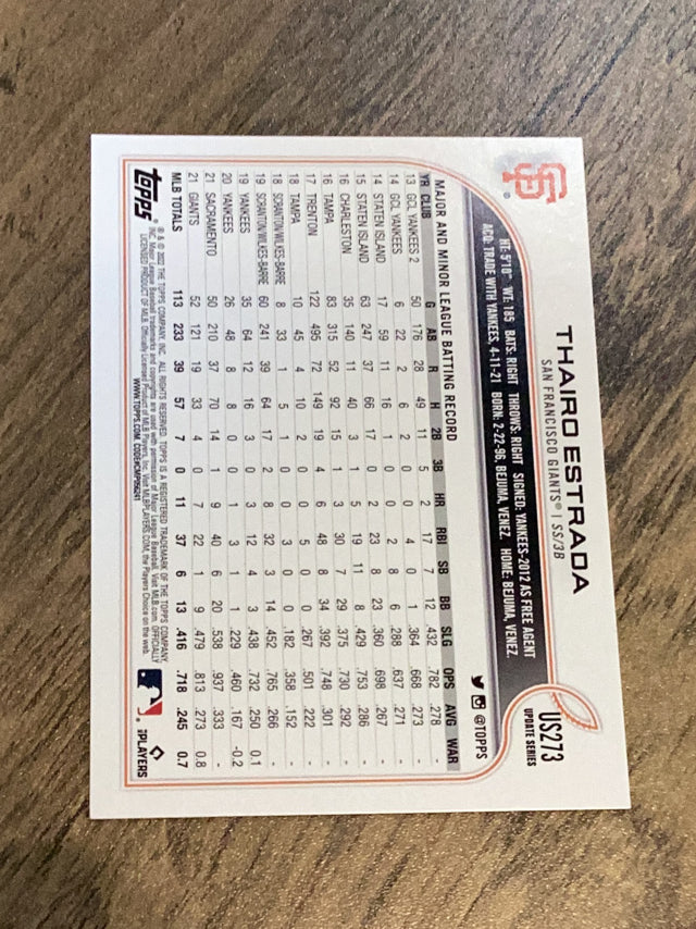 Thairo Estrada San Francisco Giants MLB 2022 Topps Update US273 Topps