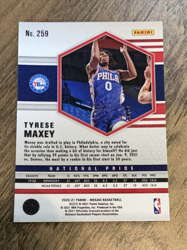 Tyrese Maxey Philadelphia 76ers NBA 2020-21 Panini Mosaic 259 NP Panini