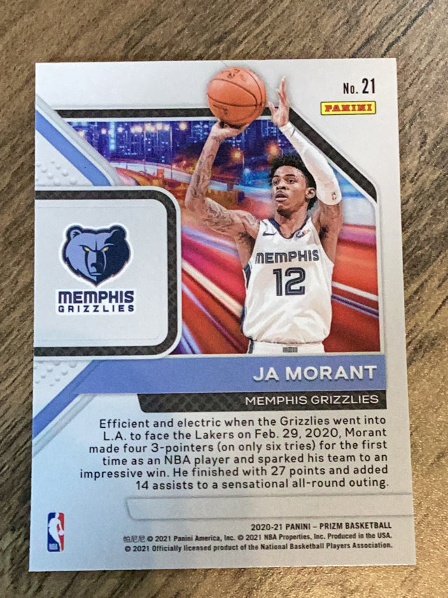 Ja Morant Memphis Grizzlies NBA 2020 Panini Prizm - Downtown Bound Prizms Silver 21 Panini