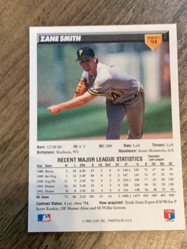Zane Smith Pittsburgh Pirates MLB 1993 Donruss 94 Donruss