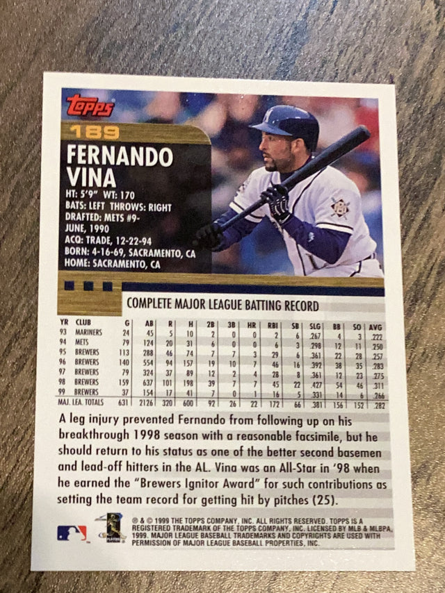 Fernando Vina Milwaukee Brewers MLB 2000 Topps 189 Topps