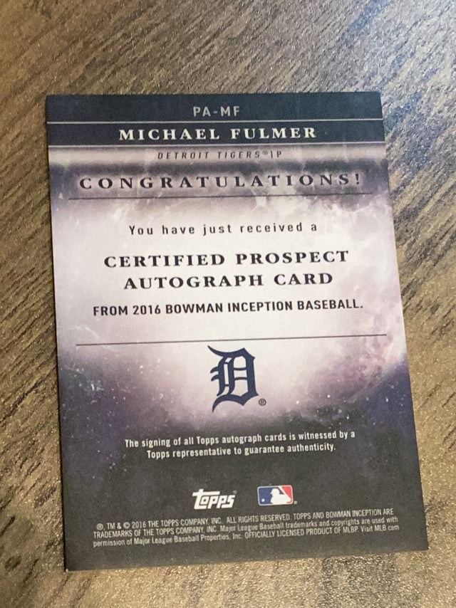 Michael Fulmer Detroit Tigers MLB 2016 Bowman Inception - Prospect Autographs Blue PA-MF AU, SN99 Bowman